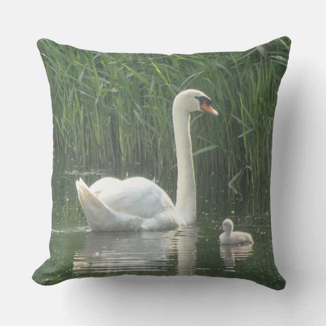 Father Swan with Baby Throw Pillow (Front)