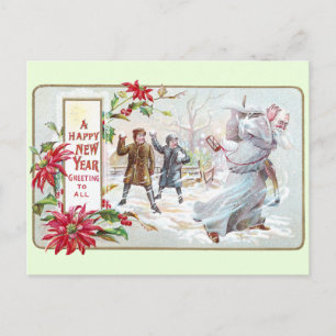 Father Time Pelted with Snowballs Postcard