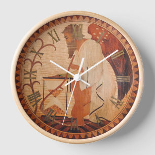 Father Time Wall Clock with Natural Wood Frame