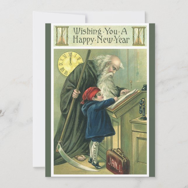 Father Time Wishing You a Happy New Year Invitation (Front)