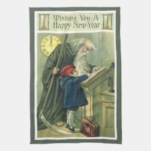 Father Time Wishing You a Happy New Year Kitchen Towel
