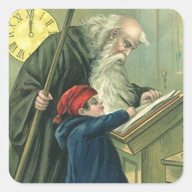 Father Time Wishing You a Happy New Year Square Sticker (Front)