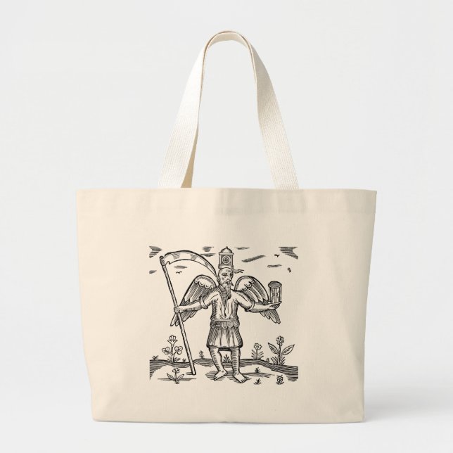 Father Time with Scythe and Hourglass Large Tote Bag (Front)