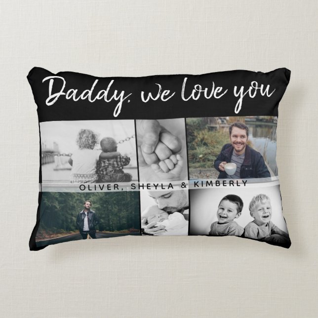 Father with Kids and Family Dad 6 Photo Collage Accent Pillow (Front)