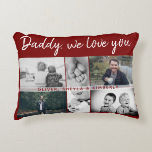 Father with Kids and Family Dad 6 Photo Collage Accent Pillow