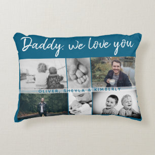 Father with Kids and Family Dad 6 Photo Collage Accent Pillow
