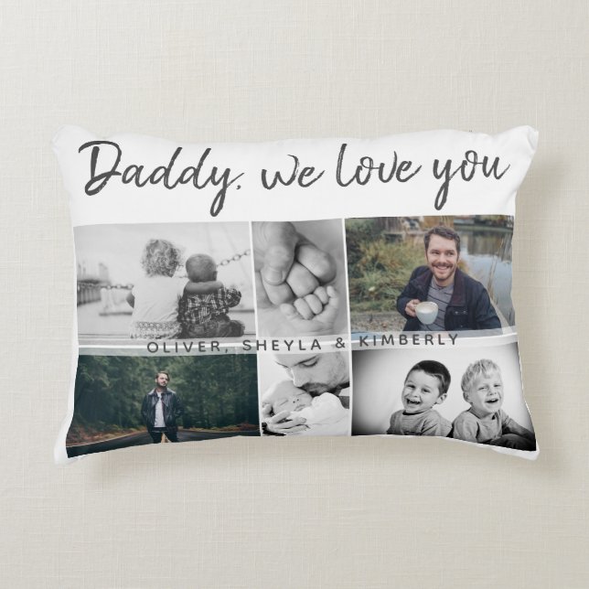 Father with Kids and Family Dad 6 Photo Collage Accent Pillow (Front)