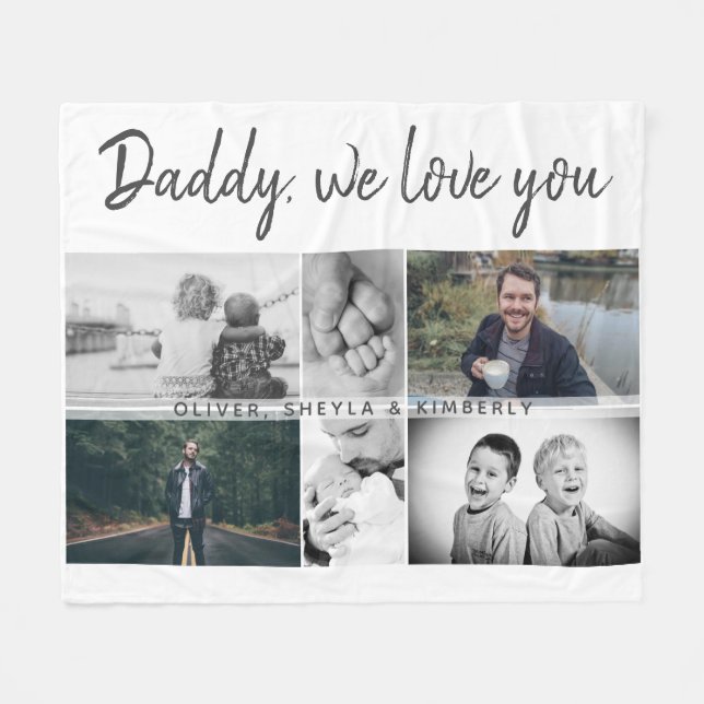 Father with Kids and Family Dad 6 Photo Collage Fleece Blanket (Front (Horizontal))