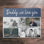 Father with Kids and Family Dad 6 Photo Collage Jigsaw Puzzle<br><div class="desc">Father with Kids and Family Dad 6 Photo Collage puzzle. Collage of 6 photos, father`s name with a sweet message in a trendy script and names of children overlaying the images. Add your 6 favourite family photos. Lovely keepsake and a gift for a birthday, Father`s Day or Christmas for a...</div>
