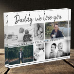 Father with Kids and Family Dad Collage Photo Block<br><div class="desc">Father with Kids and Family Dad Photo Collage photo block. Collage of 6 photos, father`s name with a sweet message in a trendy script and names of children that overlay the photos. Add your 6 favourite family photos. Sweet keepsake and a gift for birthday, Father`s Day or Christmas for a...</div>