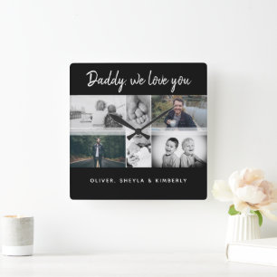 Father with Kids and Family Dad Collage Square Wall Clock