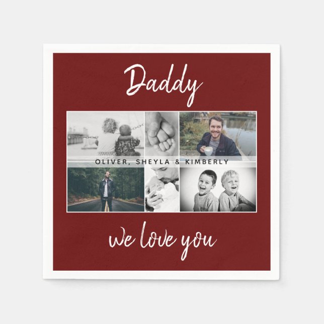 Father with Kids and Family Dad Photo 6 Photos Napkin (Front)