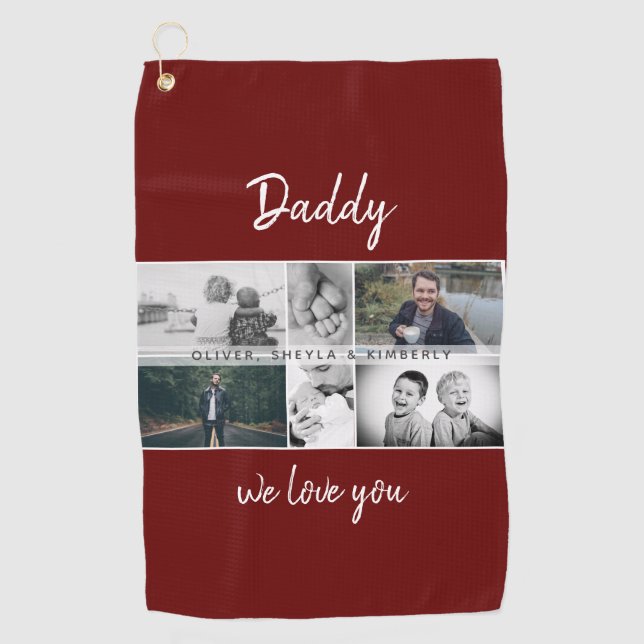 Father with Kids and Family Dad Photo Collage Golf Towel (Front)