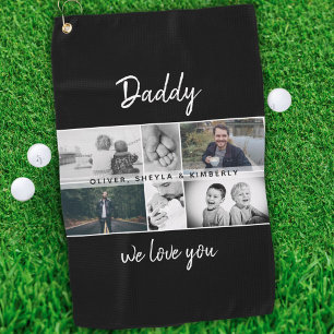 Father with Kids and Family Dad Photo Collage Golf Towel