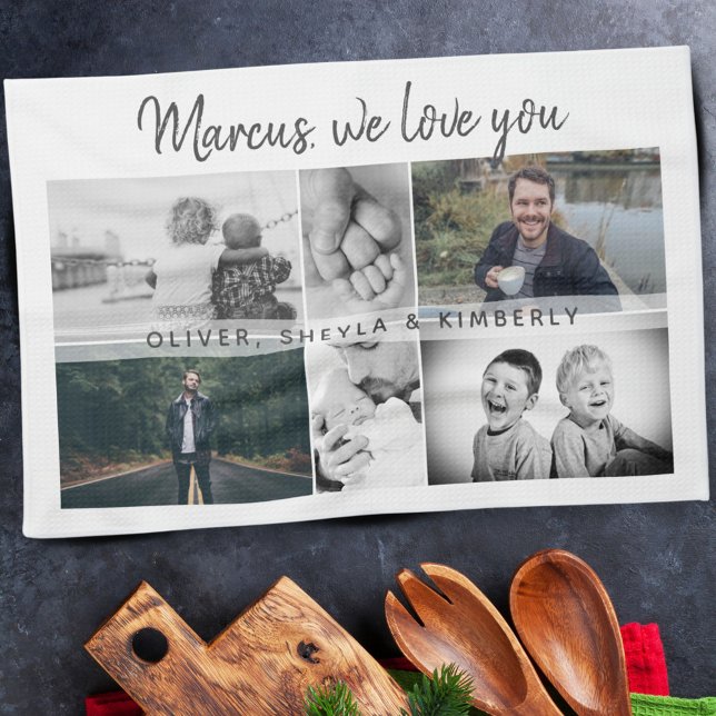 Father with Kids and Family Dad Photo Collage Kitchen Towel (Creator Uploaded)
