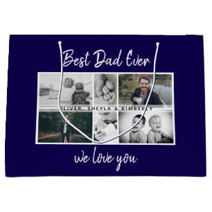 Father with Kids and Family Dad Photo Collage Large Gift Bag