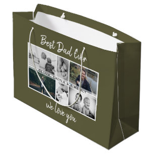 Father with Kids and Family Dad Photo Collage Large Gift Bag