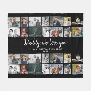 Father with Kids Family Dad 14 Photo Collage  Fleece Blanket
