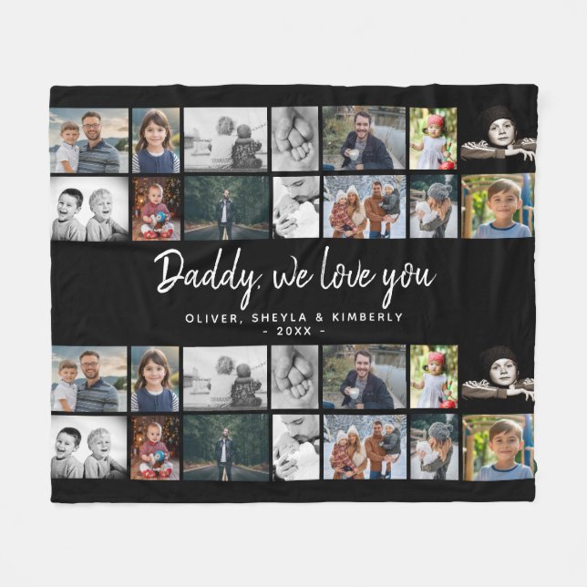 Father with Kids Family Dad 14 Photo Collage  Fleece Blanket (Front (Horizontal))