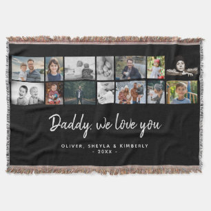Father with Kids Family Dad 14 Photo Collage  Throw Blanket