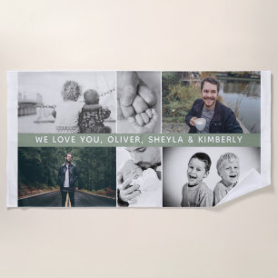 Father with Kids Family Dad 6 Photo Collage Beach Towel
