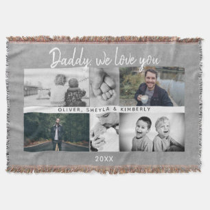 Father with Kids Family Dad Father`s Day 6 Photo Throw Blanket