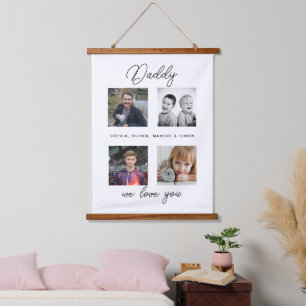 Father with Kids Family Daddy Photo Collage  Hanging Tapestry