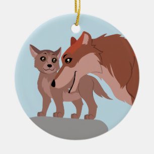Father Wolf and Pup Ceramic Ornament