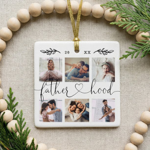 Fatherhood Family Keepsake Photo Collage Ceramic Ornament
