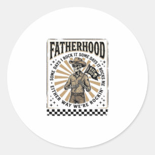 Fatherhood Vintage Skeleton Cowboy Dad Shirt Desig Classic Round Sticker