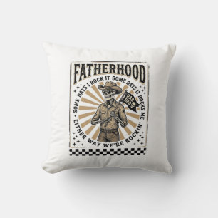 Fatherhood Vintage Skeleton Cowboy Dad Shirt Desig Throw Pillow
