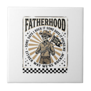 Fatherhood Vintage Skeleton Cowboy Dad Shirt Desig Tile