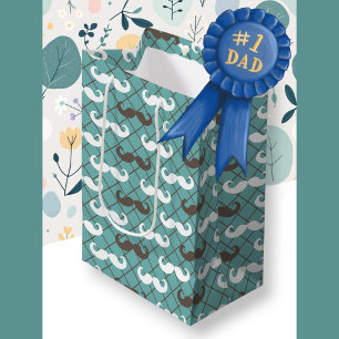 Father's Brown & Teal Moustache Medium Gift Bag