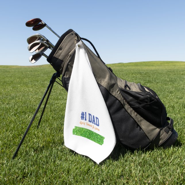 Fathers Day #1 DAD Kids Names Grass Fun Golf Towel (Green)