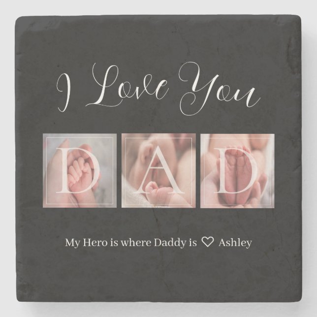 Father's Day 3 Photo Family Stone Coaster (Front)