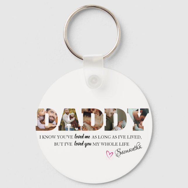 Father's Day 3 Photo Personalized Modern Daddy  Keychain (Front)