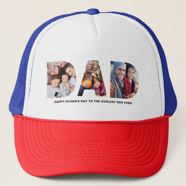 Father's Day 3 Photo Personalized  Trucker Hat (Front)