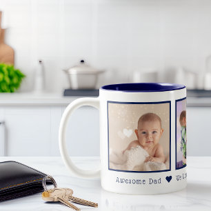 Father's Day 3 Photos Personalized Navy Blue Two-Tone Coffee Mug