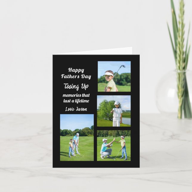 Fathers Day 4 Photo Collage Gift Teeing Up Holiday Card (Front)
