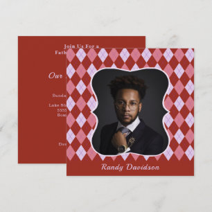 Fathers Day Add Photo Red Pink Argyle Dinner Party Invitation