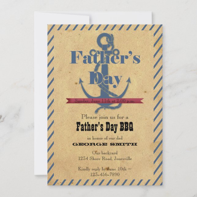 Father's Day Anchor BBQ Party Invitation (Front)