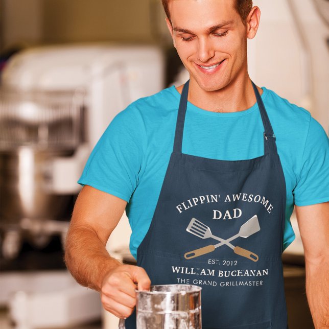 Fathers Day Awesome Dad BBQ Grill Personalized Apron (Awesome Dad Custom Father's Day Apron)