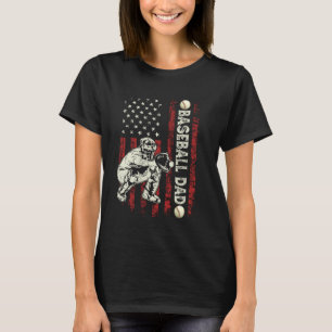 Fathers Day Baseball Dad Flag Gifts Dad Men Baseba T-Shirt