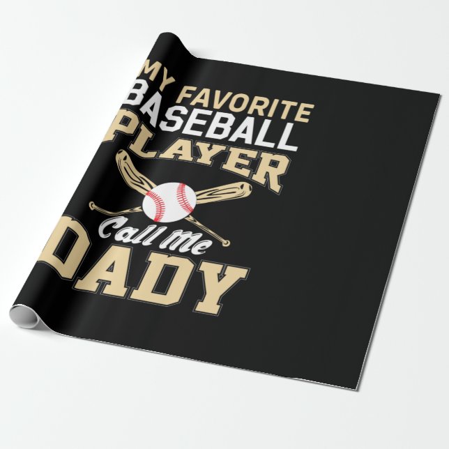 Father's Day Baseball Player Call Me Dad Wrapping Paper (Unrolled)