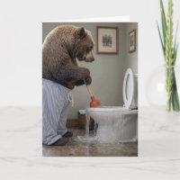 Father's Day Bear Plunging an Overflowing Toilet
