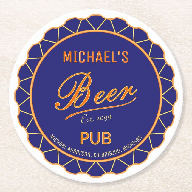 Father's Day Beer Bottle Cap Pub Round Paper Coaster (Front)