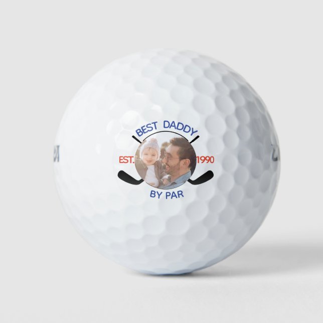 Father's Day Best Dad By Par Retro Photo Monogram Golf Balls (Front)