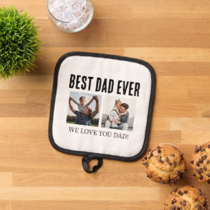 Father's Day Best Dad Ever 2 Photo Collage Pot Holder