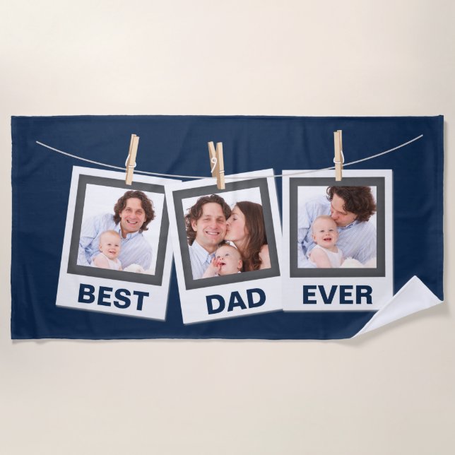 Father's Day | Best Dad Ever 3 Photo Collage Beach Towel (Front)