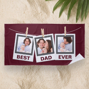 Father's Day Best Dad Ever 3 Photo Collage Beach Towel